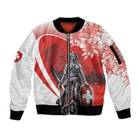 Switzerland Swiss National Day Sleeve Zip Bomber Jacket Helvetia Matterhorn