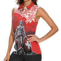 Switzerland Swiss National Day Women Sleeveless Polo Shirt Helvetia Matterhorn