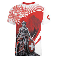 Switzerland Swiss National Day Women V-Neck T-Shirt Helvetia Matterhorn