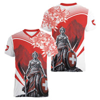 Switzerland Swiss National Day Women V-Neck T-Shirt Helvetia Matterhorn