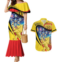 Belgium National Day Couples Matching Mermaid Dress and Hawaiian Shirt Atomium Leo Belgicus