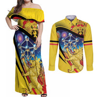 Belgium National Day Couples Matching Off Shoulder Maxi Dress and Long Sleeve Button Shirt Atomium Leo Belgicus