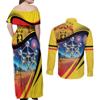 Belgium National Day Couples Matching Off Shoulder Maxi Dress and Long Sleeve Button Shirt Atomium Leo Belgicus