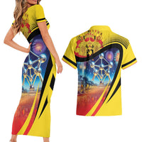Belgium National Day Couples Matching Short Sleeve Bodycon Dress and Hawaiian Shirt Atomium Leo Belgicus