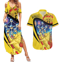 Belgium National Day Couples Matching Summer Maxi Dress and Hawaiian Shirt Atomium Leo Belgicus