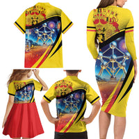Belgium National Day Family Matching Long Sleeve Bodycon Dress and Hawaiian Shirt Atomium Leo Belgicus