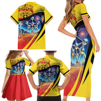 Belgium National Day Family Matching Short Sleeve Bodycon Dress and Hawaiian Shirt Atomium Leo Belgicus