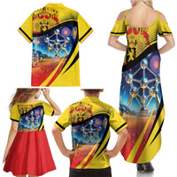 Belgium National Day Family Matching Summer Maxi Dress and Hawaiian Shirt Atomium Leo Belgicus