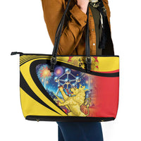 Belgium National Day Leather Tote Bag Atomium Leo Belgicus