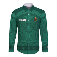 Iraq Football Custom Long Sleeve Button Shirt Mesopotamian Lion Pattern