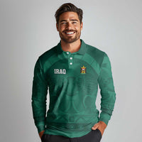 Iraq Football Custom Long Sleeve Polo Shirt Mesopotamian Lion Pattern