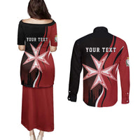 Personalized Malta Independence Day Couples Matching Puletasi and Long Sleeve Button Shirt Maltese Cross With Independence Monument