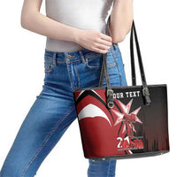 Personalized Malta Independence Day Leather Tote Bag Maltese Cross With Independence Monument