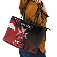 Personalized Malta Independence Day Leather Tote Bag Maltese Cross With Independence Monument