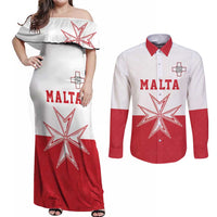 Custom Malta Football Couples Matching Off Shoulder Maxi Dress and Long Sleeve Button Shirt Tim nazzjonali tal-futbol ta Malta