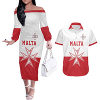 Custom Malta Football Couples Matching Off The Shoulder Long Sleeve Dress and Hawaiian Shirt Tim nazzjonali tal-futbol ta Malta