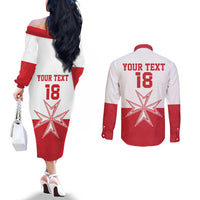 Custom Malta Football Couples Matching Off The Shoulder Long Sleeve Dress and Long Sleeve Button Shirt Tim nazzjonali tal-futbol ta Malta