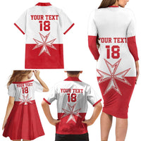 Custom Malta Football Family Matching Long Sleeve Bodycon Dress and Hawaiian Shirt Tim nazzjonali tal-futbol ta Malta
