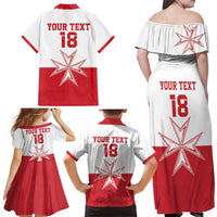 Custom Malta Football Family Matching Off Shoulder Maxi Dress and Hawaiian Shirt Tim nazzjonali tal-futbol ta Malta