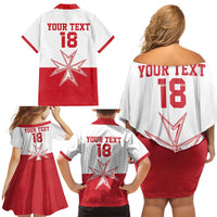 Custom Malta Football Family Matching Off Shoulder Short Dress and Hawaiian Shirt Tim nazzjonali tal-futbol ta Malta
