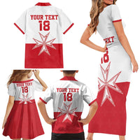 Custom Malta Football Family Matching Short Sleeve Bodycon Dress and Hawaiian Shirt Tim nazzjonali tal-futbol ta Malta