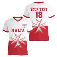Custom Malta Football Women V-Neck T-Shirt Tim nazzjonali tal-futbol ta Malta