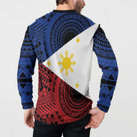 Philippines National Flag Day Button Sweatshirt Filipino Tribal Pattern