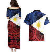 Philippines National Flag Day Couples Matching Puletasi and Hawaiian Shirt Filipino Tribal Pattern