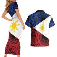 Philippines National Flag Day Couples Matching Short Sleeve Bodycon Dress and Hawaiian Shirt Filipino Tribal Pattern