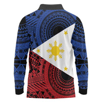 Philippines National Flag Day Long Sleeve Polo Shirt Filipino Tribal Pattern