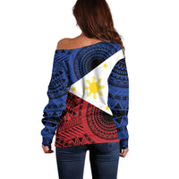 Philippines National Flag Day Off Shoulder Sweater Filipino Tribal Pattern