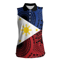 Philippines National Flag Day Women Sleeveless Polo Shirt Filipino Tribal Pattern
