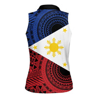 Philippines National Flag Day Women Sleeveless Polo Shirt Filipino Tribal Pattern
