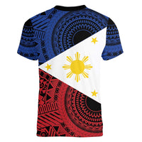 Philippines National Flag Day Women V-Neck T-Shirt Filipino Tribal Pattern