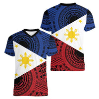Philippines National Flag Day Women V-Neck T-Shirt Filipino Tribal Pattern