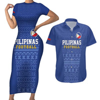 Custom Philippines Football Couples Matching Short Sleeve Bodycon Dress and Hawaiian Shirt Pambansang koponan ng futbol ng Pilipinas