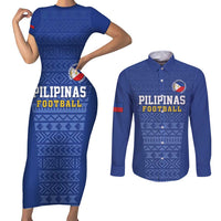 Custom Philippines Football Couples Matching Short Sleeve Bodycon Dress and Long Sleeve Button Shirt Pambansang koponan ng futbol ng Pilipinas