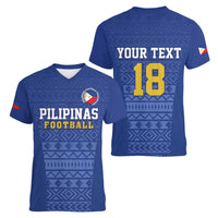Custom Philippines Football Women V-Neck T-Shirt Pambansang koponan ng futbol ng Pilipinas