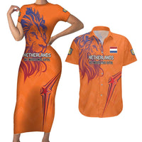 Custom Netherlands Football Couples Matching Short Sleeve Bodycon Dress and Hawaiian Shirt Oranje Lion - Wonder Print Shop
