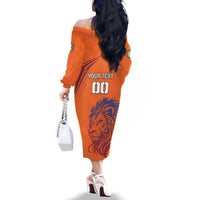 Custom Netherlands Football Family Matching Off The Shoulder Long Sleeve Dress and Hawaiian Shirt Oranje Lion - Wonder Print Shop