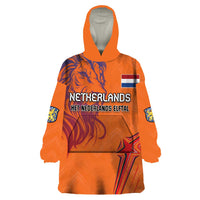 Custom Netherlands Football Wearable Blanket Hoodie Oranje Lion - Wonder Print Shop