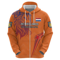 Custom Netherlands Football Zip Hoodie Oranje Lion - Wonder Print Shop
