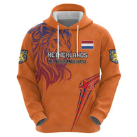 Custom Netherlands Football Zip Hoodie Oranje Lion - Wonder Print Shop