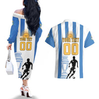 Custom Argentina Football Couples Matching Off The Shoulder Long Sleeve Dress and Hawaiian Shirt We Are The Champions - Wonder Print Shop