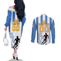 Custom Argentina Football Couples Matching Off The Shoulder Long Sleeve Dress and Long Sleeve Button Shirt We Are The Champions