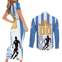 Custom Argentina Football Couples Matching Short Sleeve Bodycon Dress and Long Sleeve Button Shirt We Are The Champions - Wonder Print Shop
