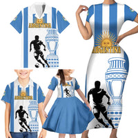 Custom Argentina Football Family Matching Short Sleeve Bodycon Dress and Hawaiian Shirt We Are The Champions - Wonder Print Shop