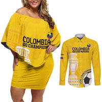 Custom Colombia Football Couples Matching Off Shoulder Short Dress and Long Sleeve Button Shirt Go Champions - Wonder Print Shop