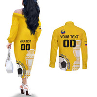 Custom Colombia Football Couples Matching Off The Shoulder Long Sleeve Dress and Long Sleeve Button Shirt Go Champions