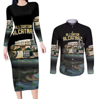 Everglades Alligator Alcatraz Florida Couples Matching Long Sleeve Bodycon Dress and Long Sleeve Button Shirt - Wonder Print Shop